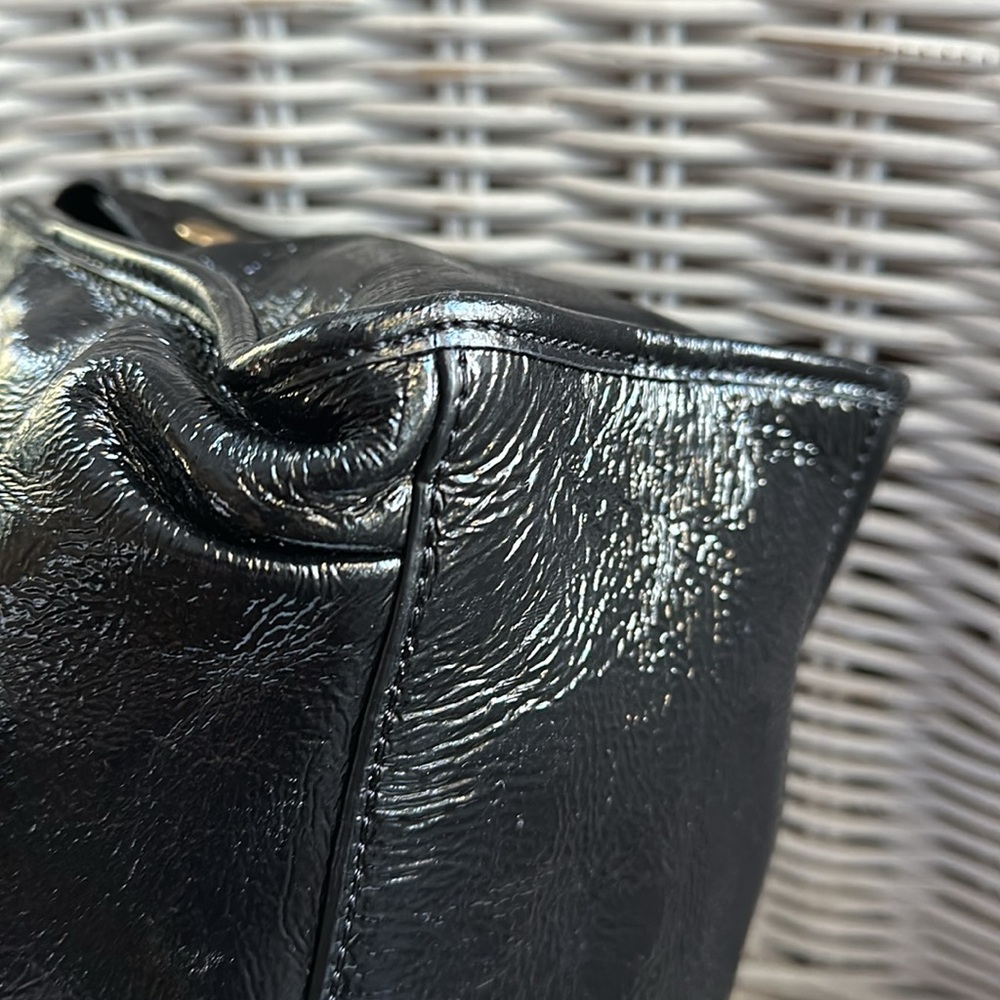 Talbots Black Patent Satchel with Bamboo Handles - Picture 15 of 16